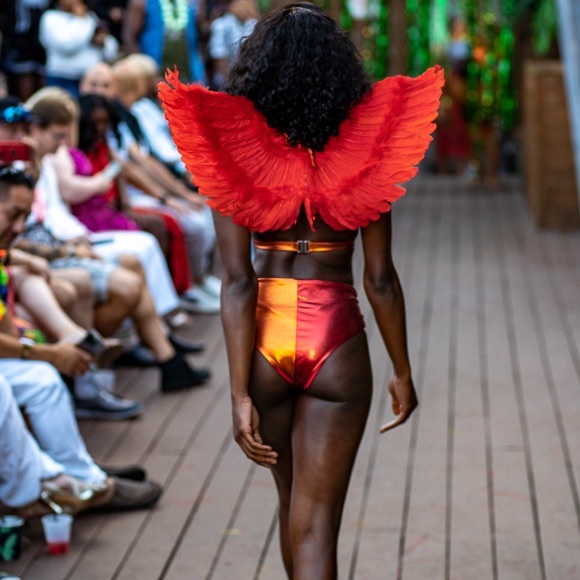 Fuego color block red and orange halter bikini top. NWT. Metallic. - Picture 8 of 14
